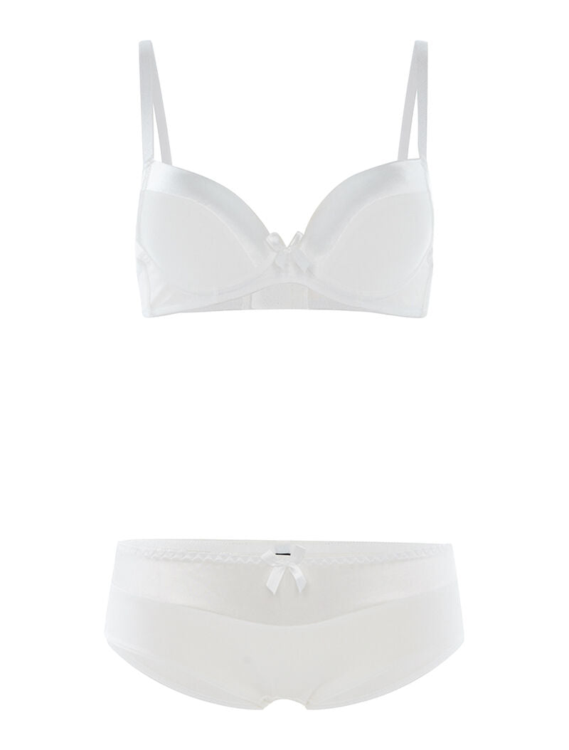 Ensemble SG et culotte à bord satiné - blanc - 1
