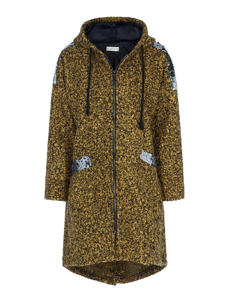 Manteau laine bouclette à sequins - moutarde - 1