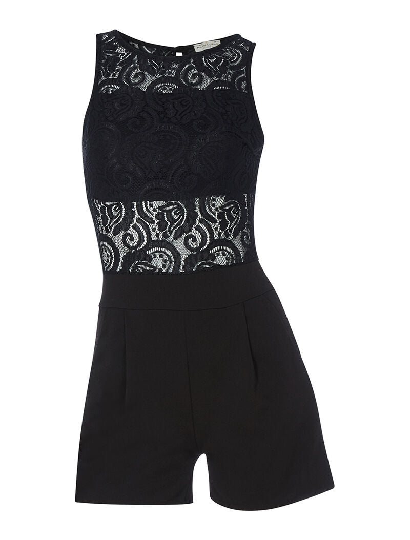 Combishort buste ajouré dentelle - noir - 1