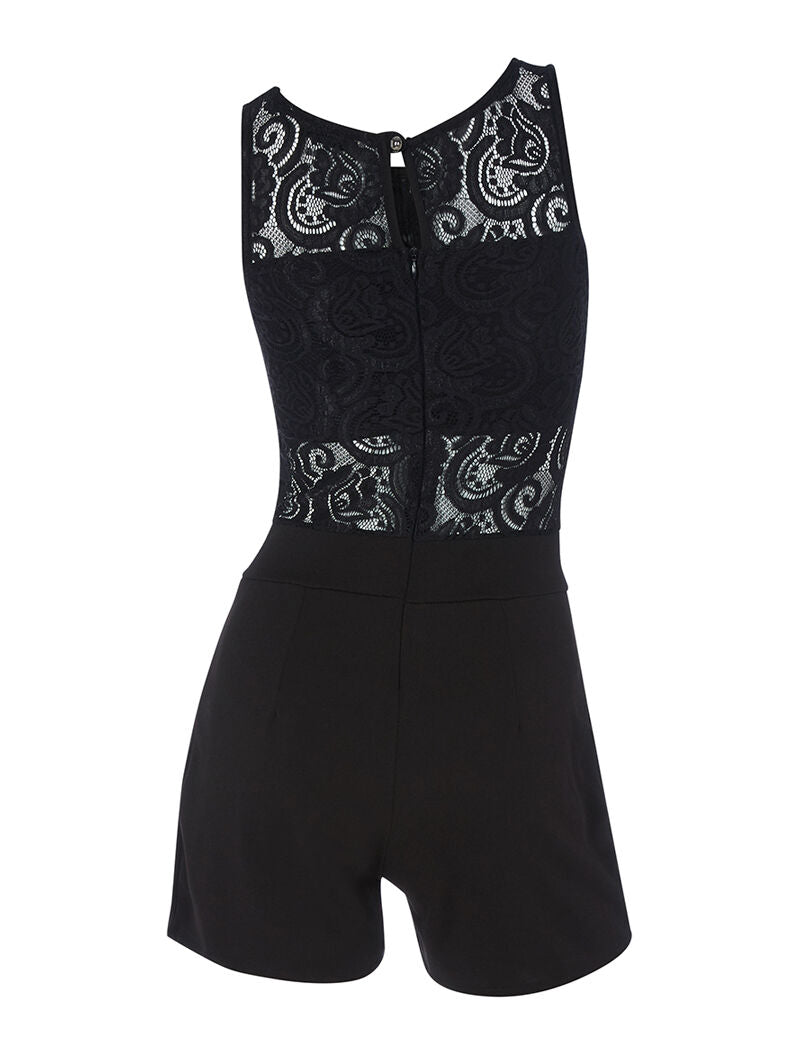 Combishort buste ajouré dentelle - noir - 2