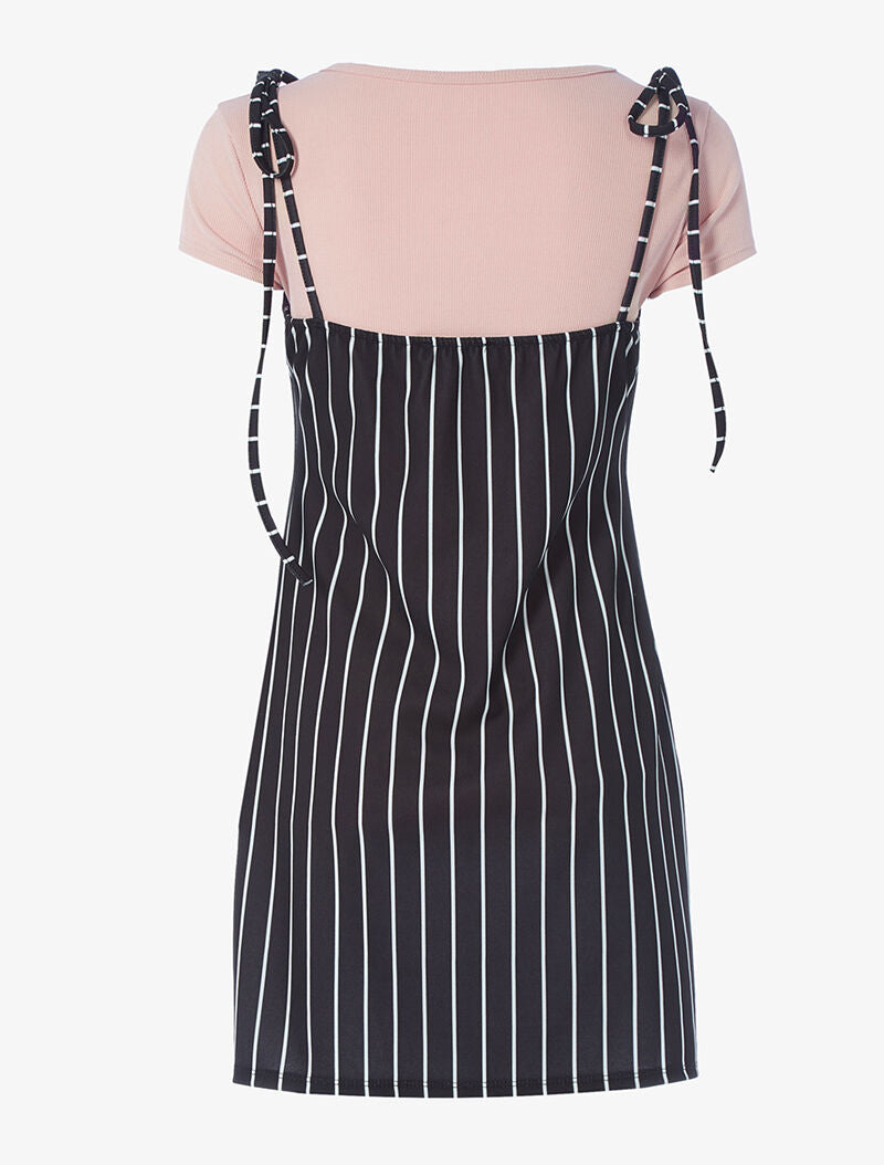 Robe rayée et t-shirt côtelé - rose - 2