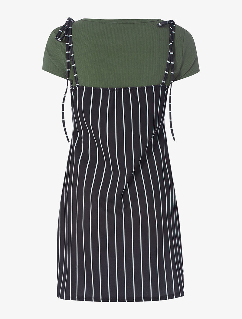 Robe rayée et t-shirt côtelé - kaki - 2