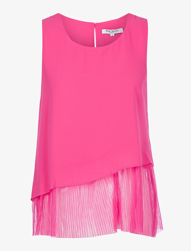 Top en tulle gaufrée et voiles superposés - fushia - 3