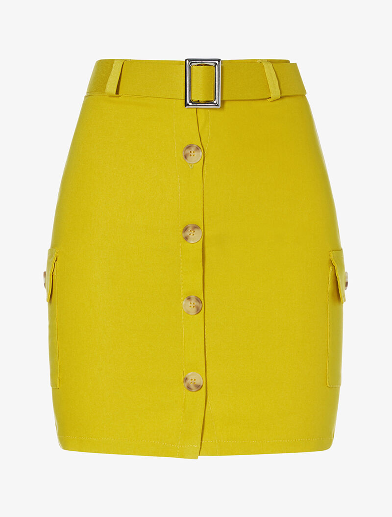 Jupe courte à poches jaune moutarde Inspee - Main Image