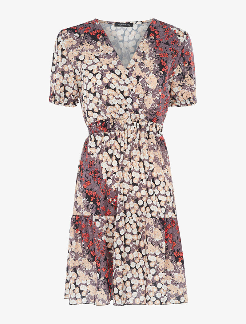 Robe cache coeur à bords volantés - beige/rouge/violet - 1