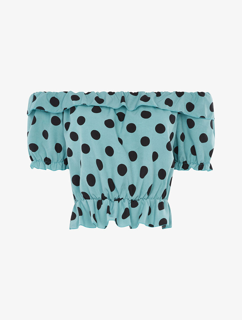 Crop top satiné à pois - turquoise - 3