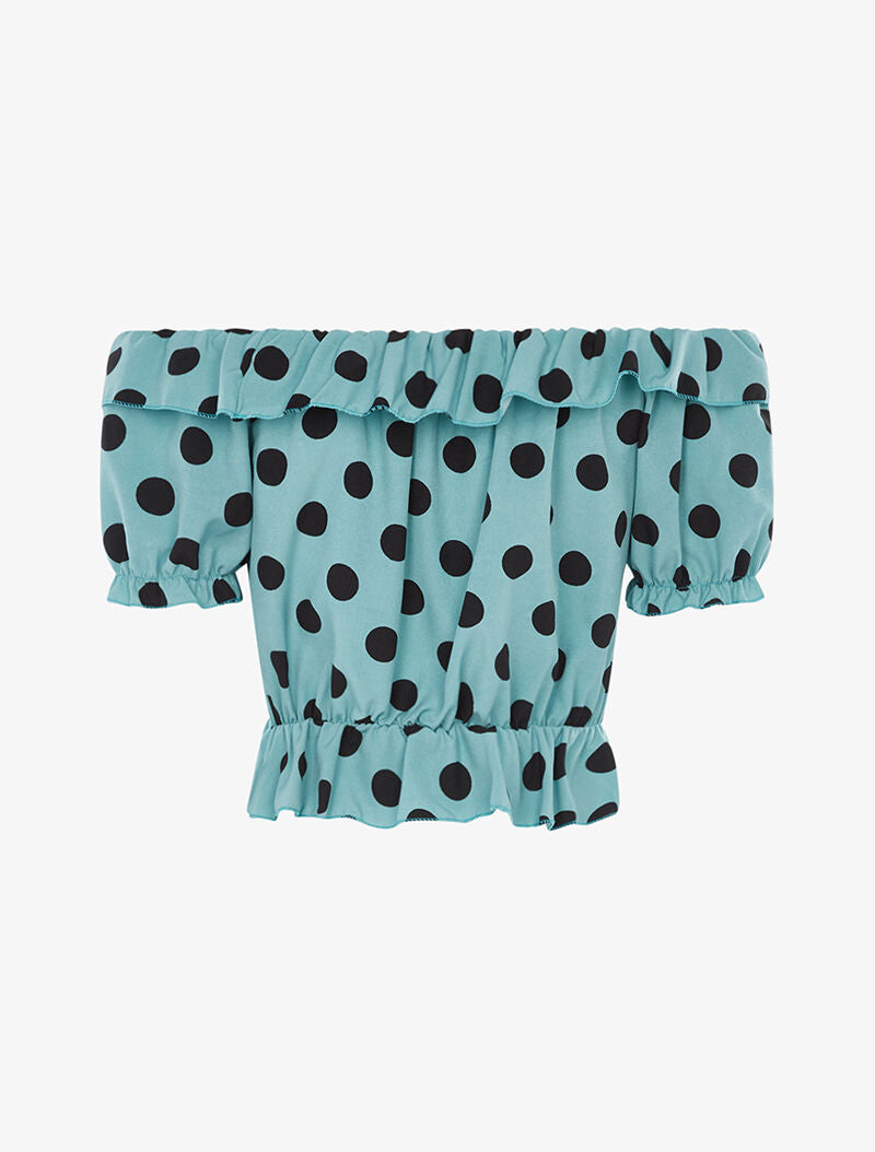 Crop top satiné à pois - turquoise - 2