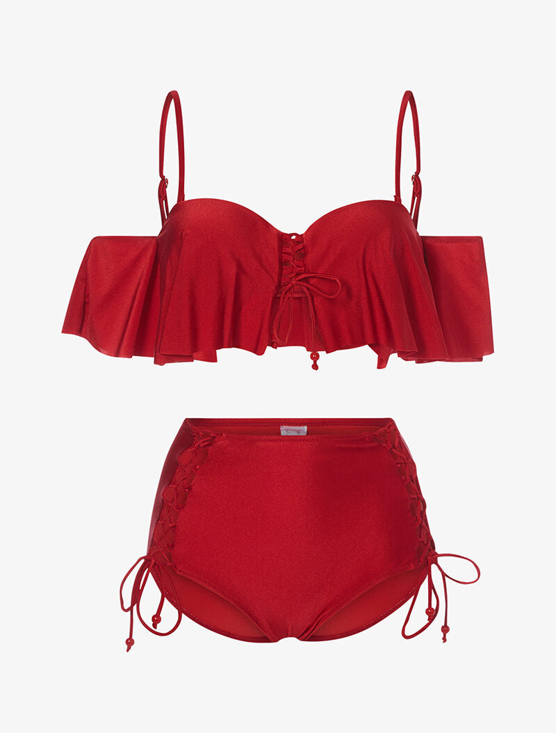 Bikini volanté et taille haute - noir