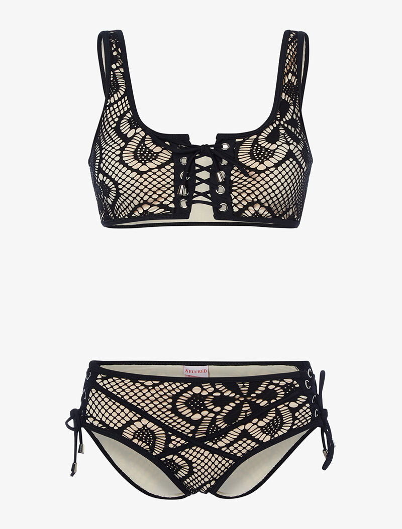 Bikini doublé en crochet - noir/beige - 3