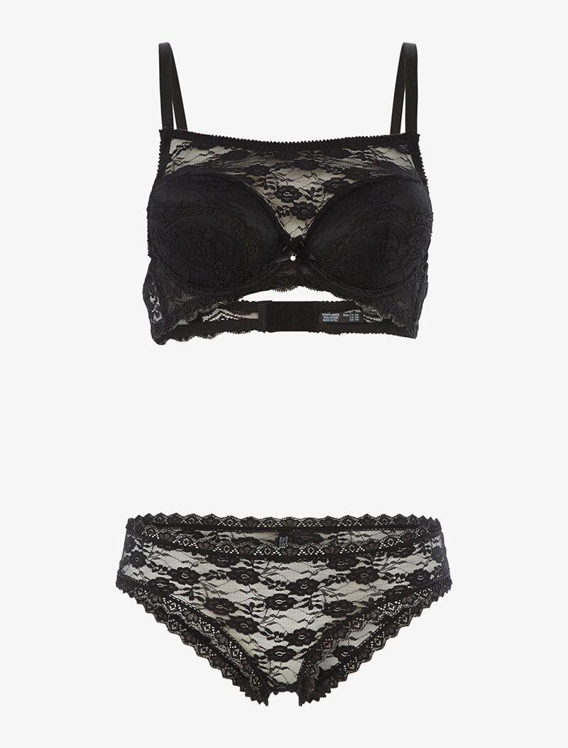 Ensemble SG style brassière en dentelle et culotte - noir - 1