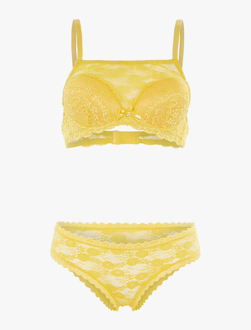 Ensemble SG style brassière en dentelle et culotte - jaune - 3