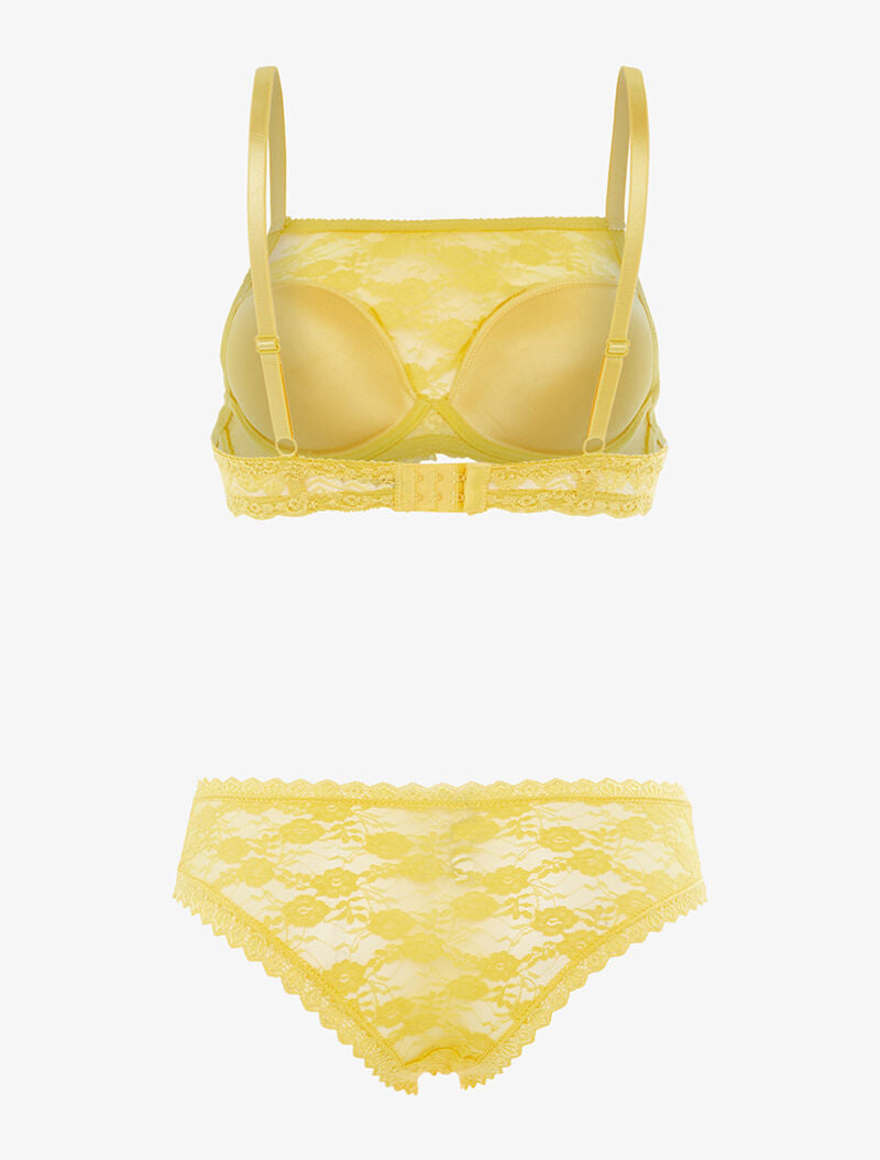 Ensemble SG style brassière en dentelle et culotte - jaune - 2