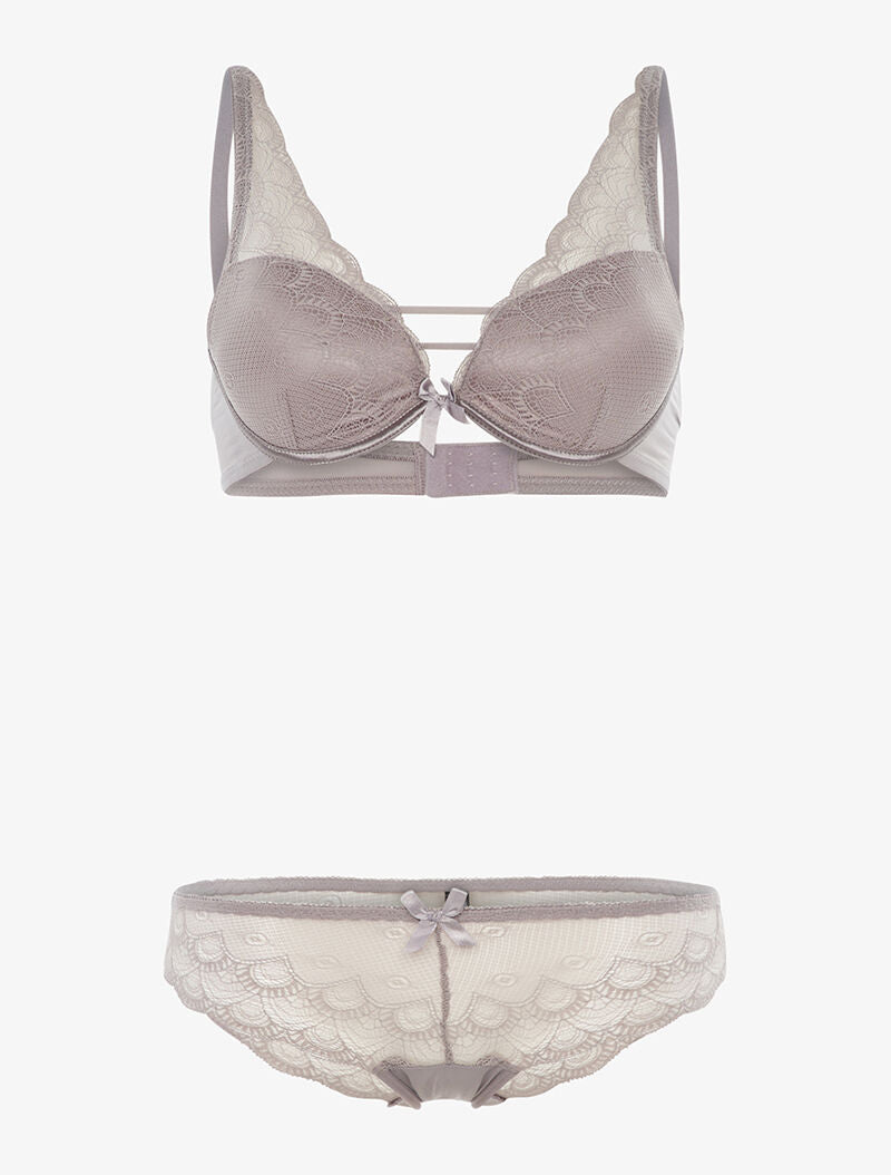 Ensemble en dentelle effet triangle - gris foncé - 3