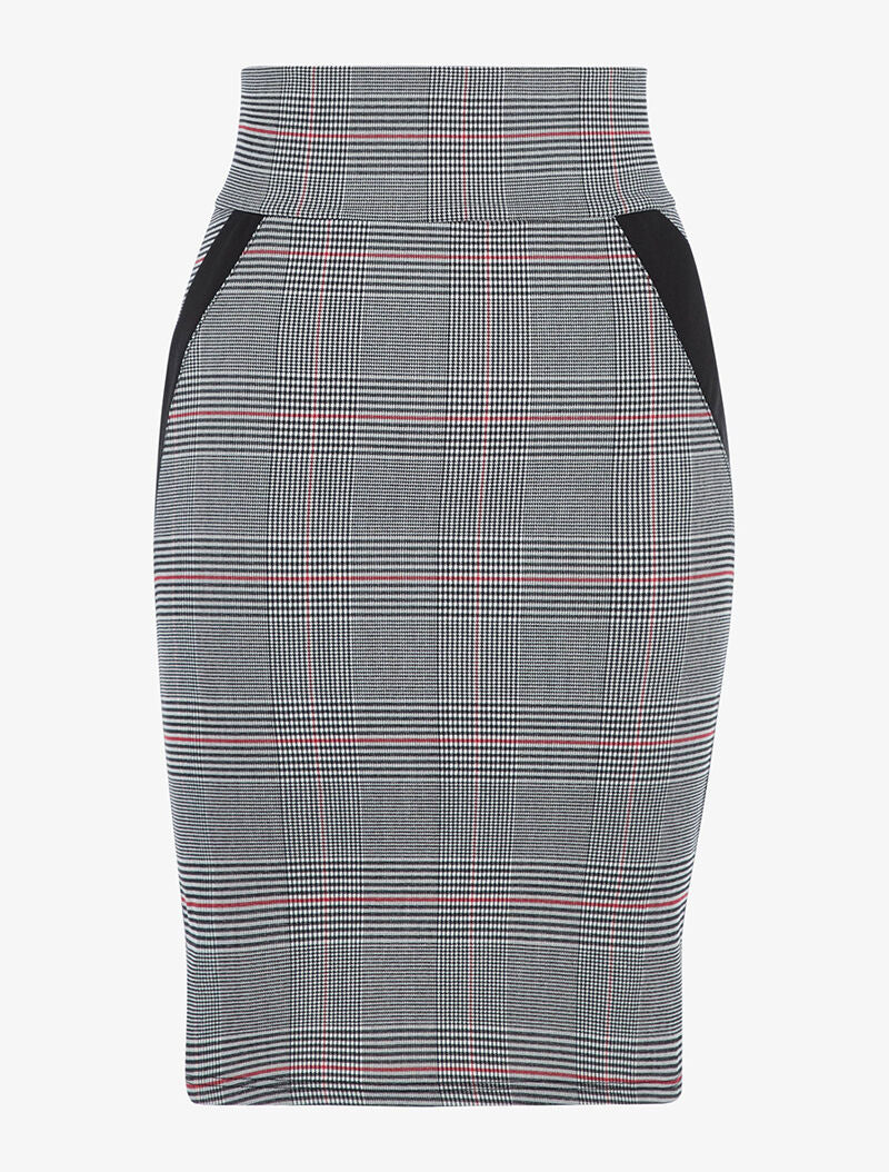 Jupe taille haute imprimé Prince de Galles - noir/rouge - 1