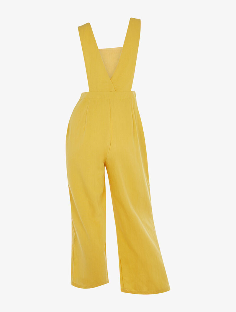 Salopette en coton effet lin - jaune - 2