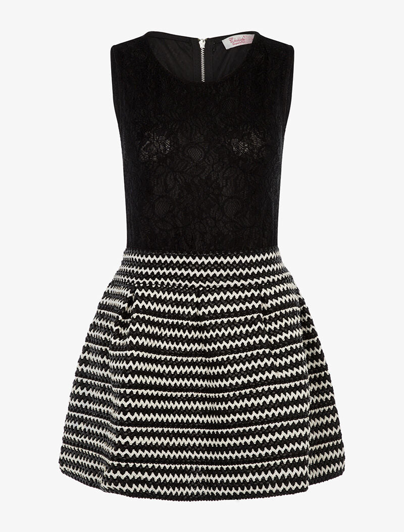 Robe patineuse bimatière bas tressé - noir/blanc - 1