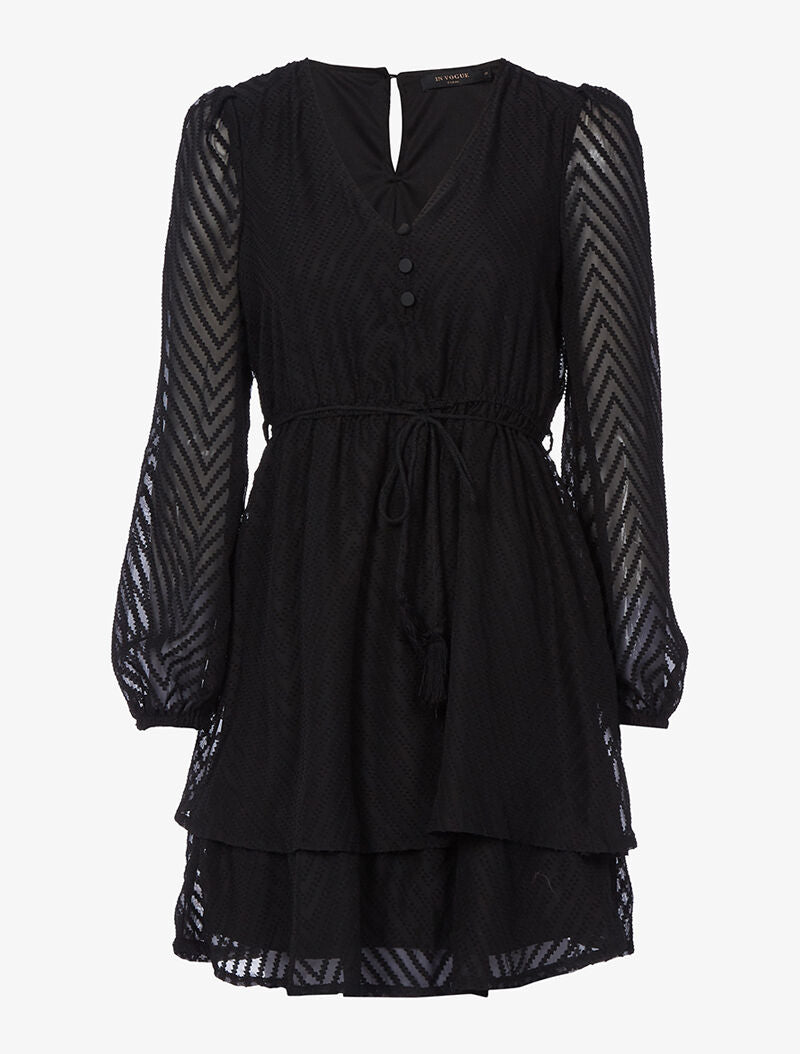 Robe dentelle piquetée - noir - 1