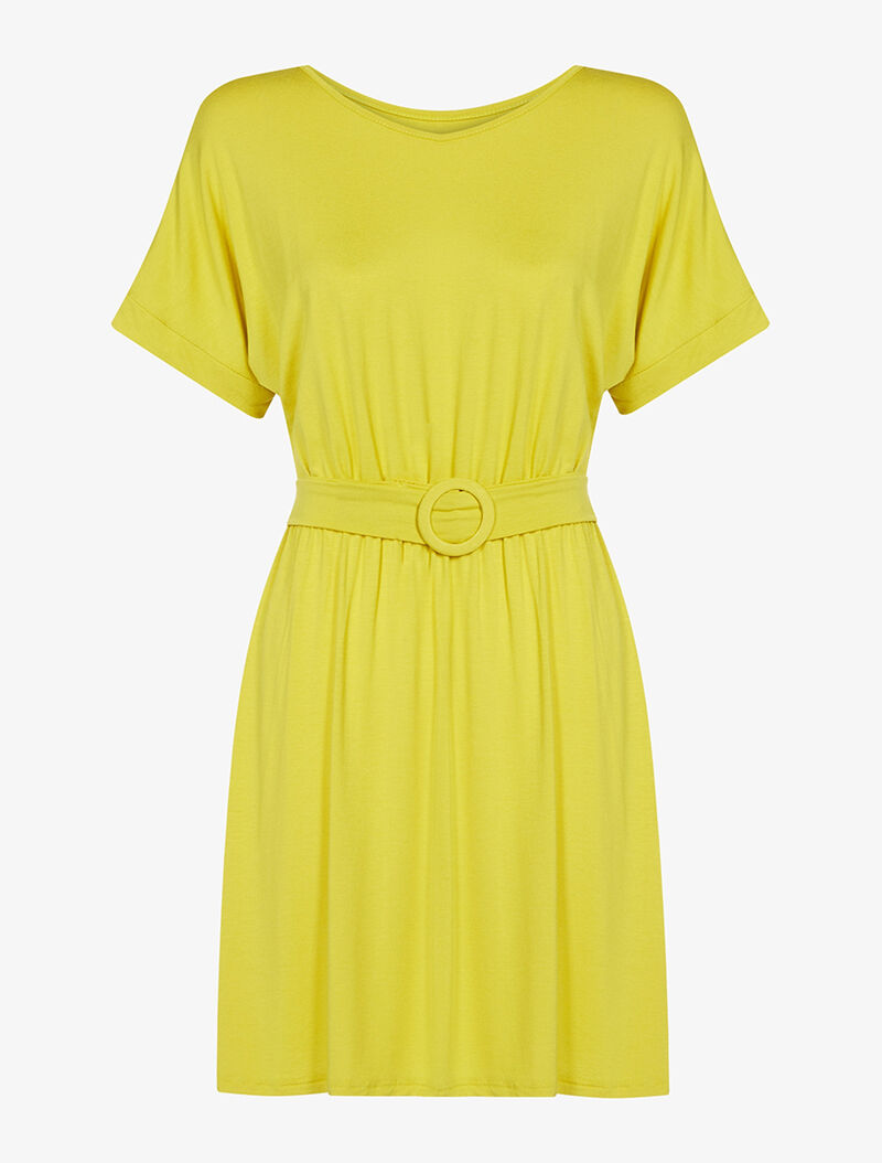 Tunique ceinturée col bateau - jaune - 3