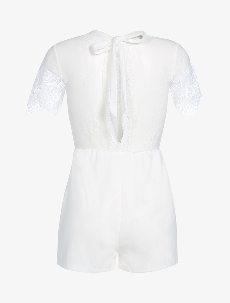Combishort à dos ajouré en dentelle - blanc - 2