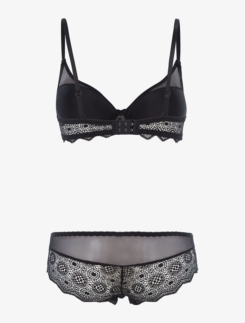 Ensemble en dentelle crantée et culotte - noir - 2