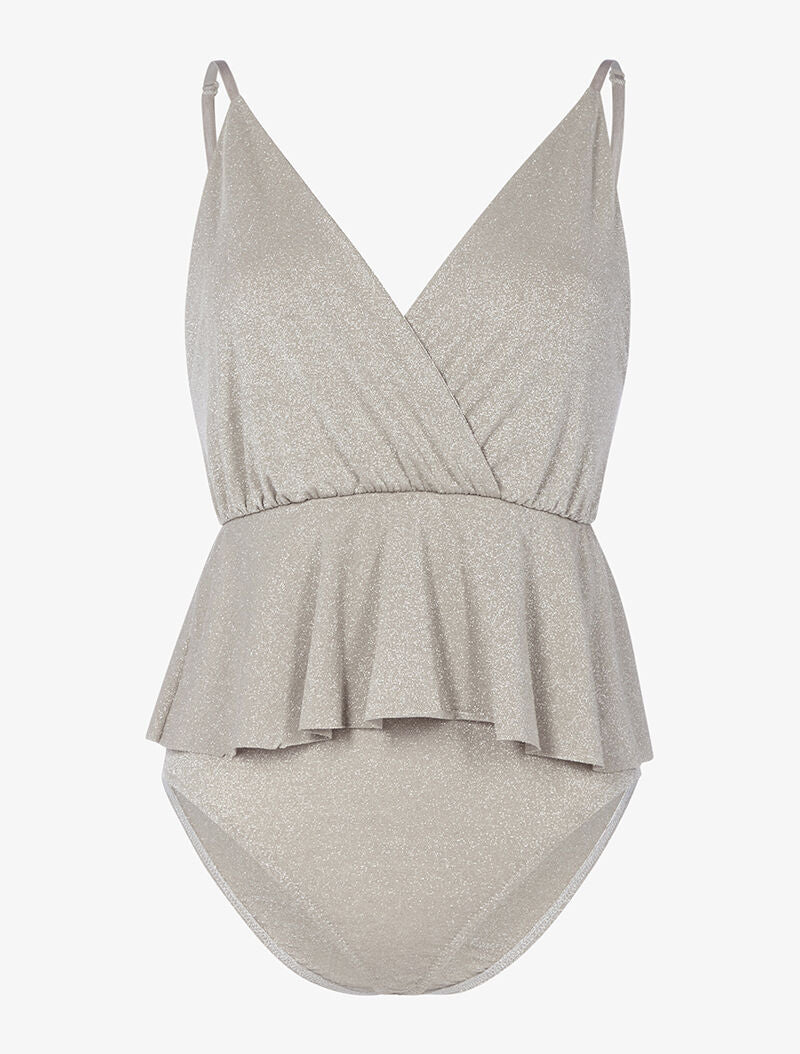 Body pailleté à taille volantée - beige - 1