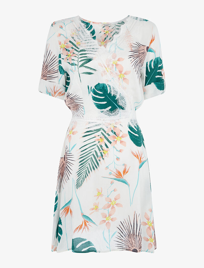 Robe légère à imprimé tropical - blanc - 1
