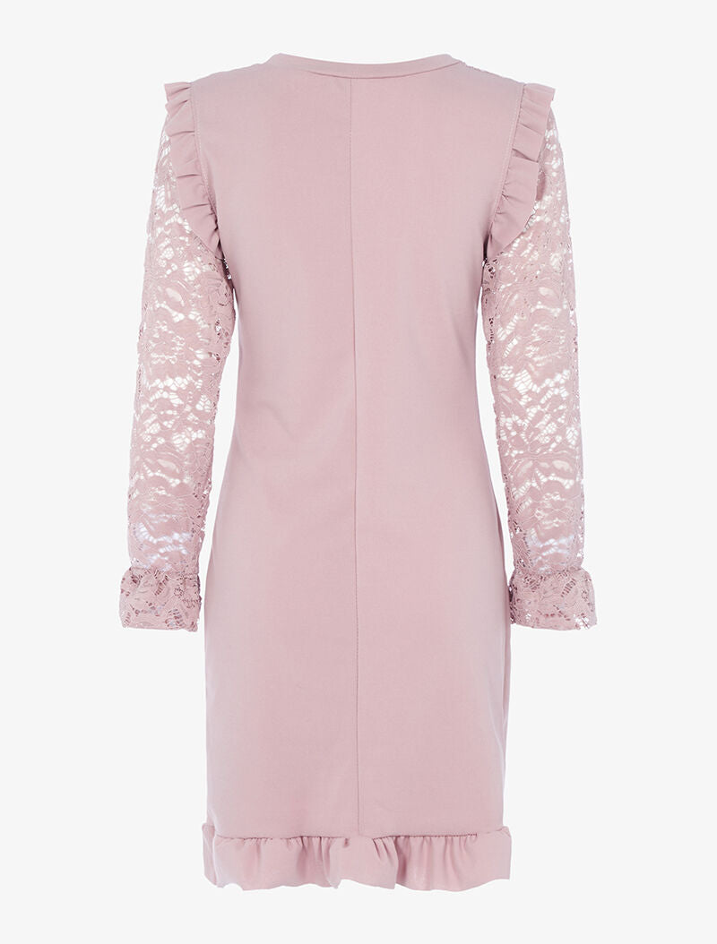 Robe à poitrine et manches en dentelle - vieux rose - 2