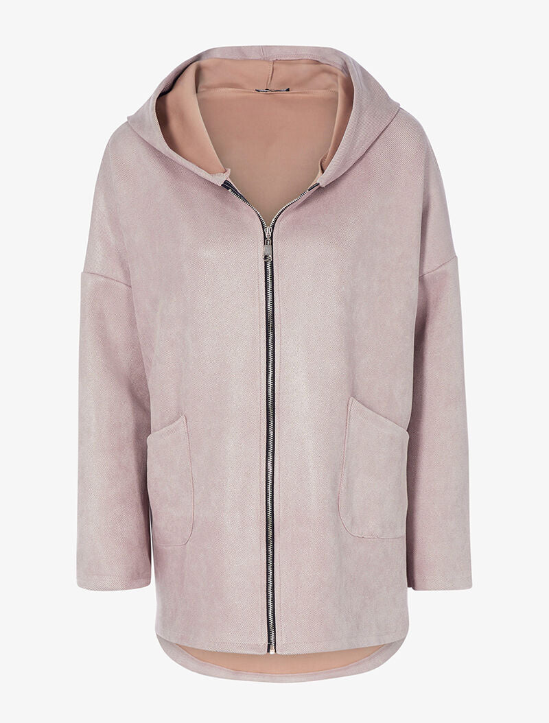 Sweat zippé oversize à capuche - beige rosé - 1