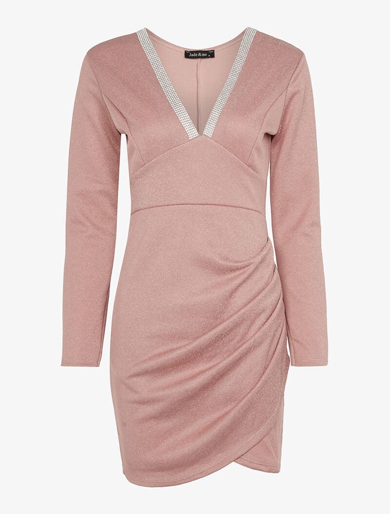 Robe scintillante à décolleté à strass - rose - 4