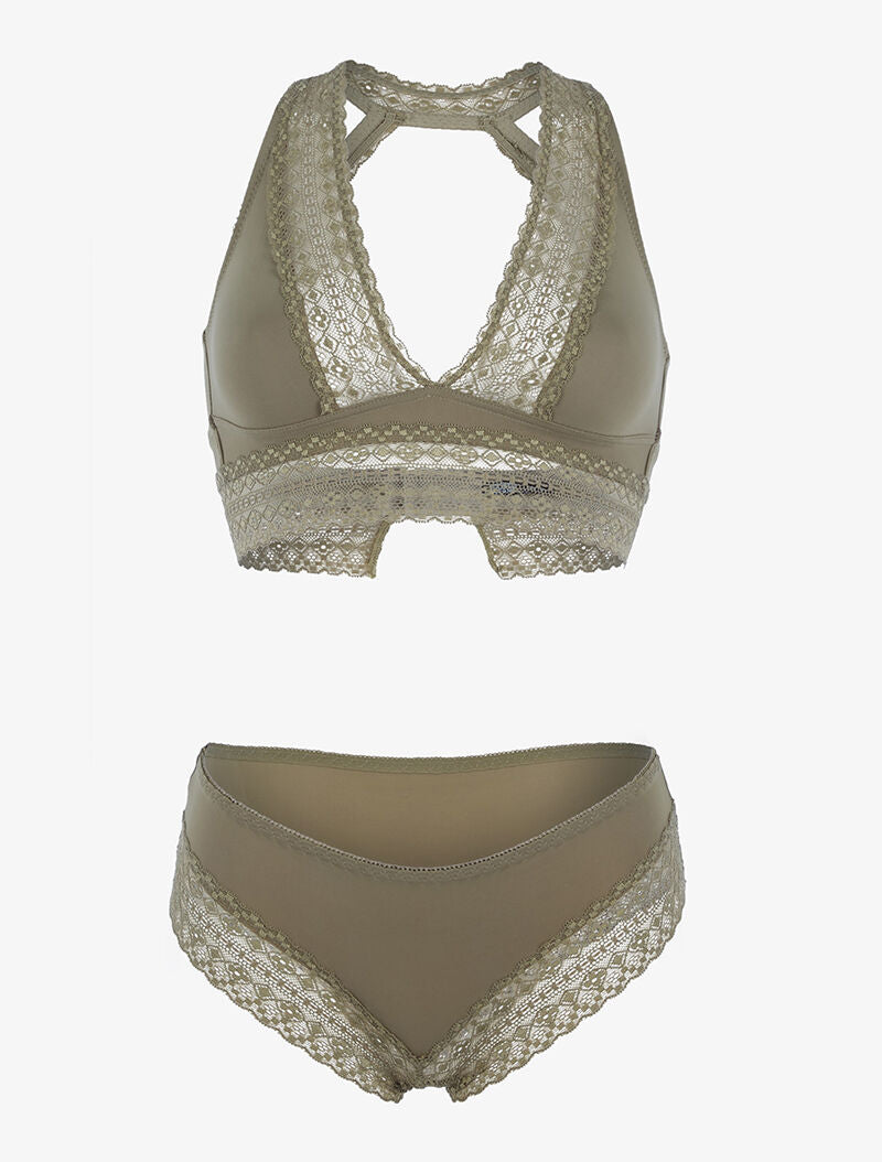 Ensemble soutien gorge bustier sans armatures - kaki clair - 1