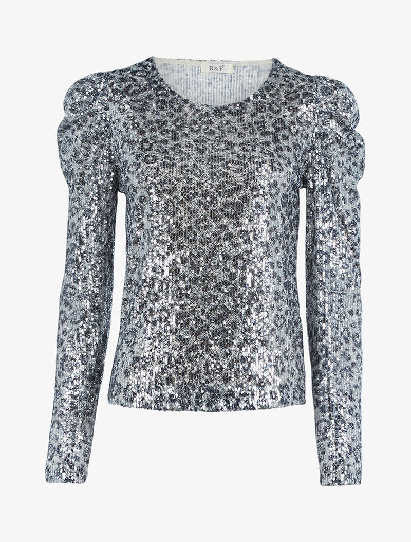 Top gigot motifs léopard en sequins - argent - 1