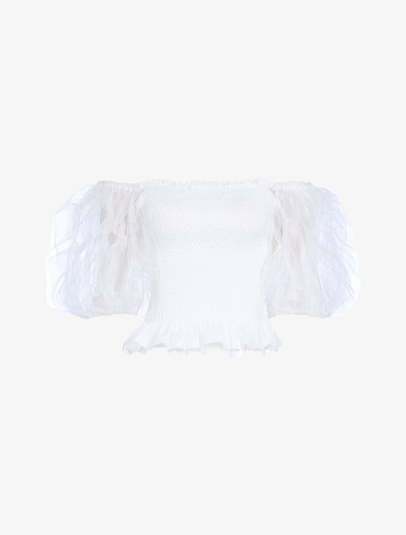 Crop top à manches bouffantes volantées - blanc - 3