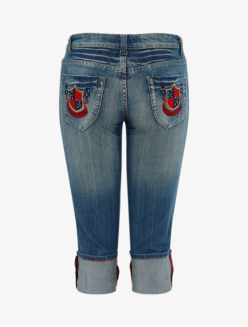 Bermuda délavé à écussons brodés - bleu denim - 2