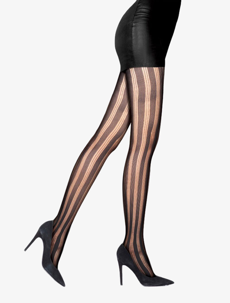 Collants à rayures résilles ajourées - noir - 1