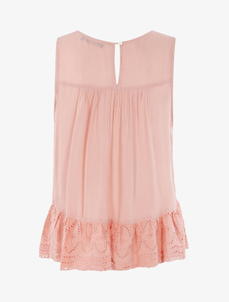 Top à détails style crochet - rose - 2