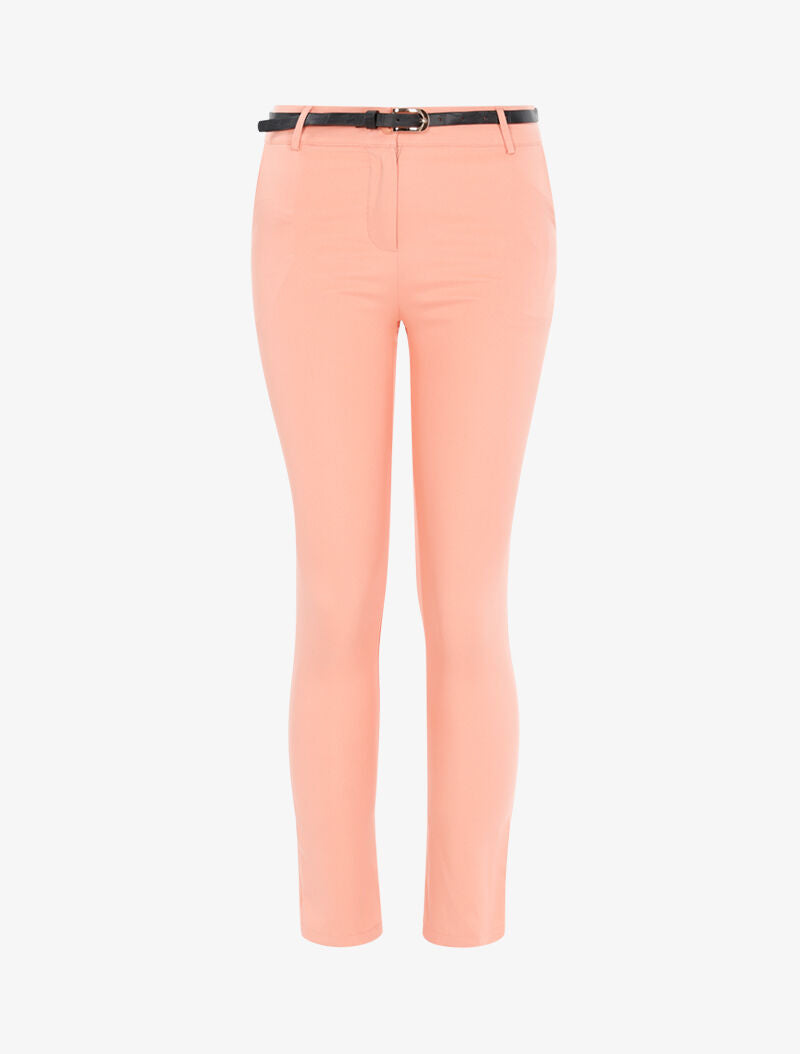 Pantalon uni ceinturé - corail - 3