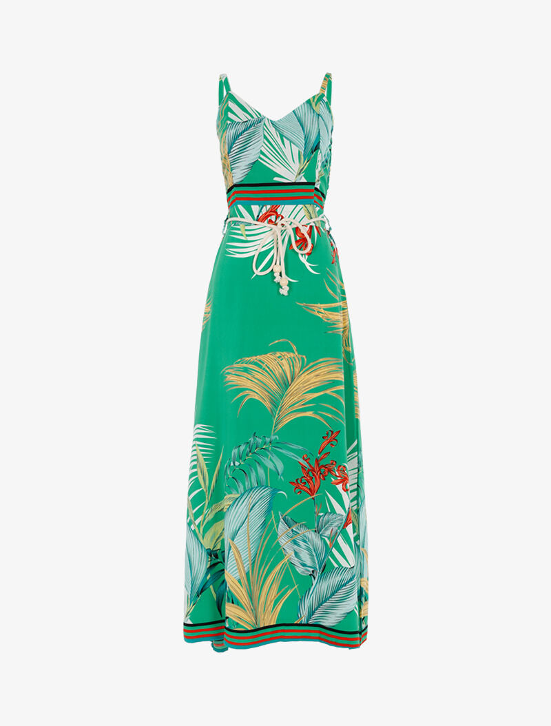Robe à imprimé feuillages et détails rayés - vert - 1