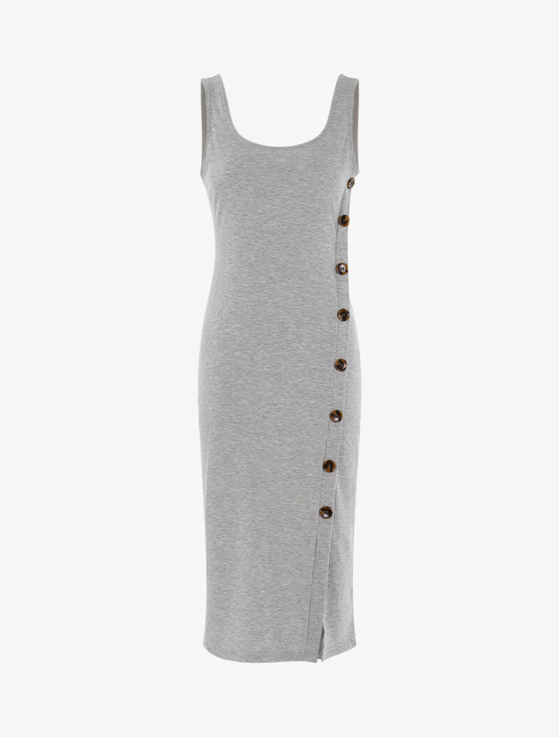 Robe côtelée à boutonnière en biais - gris clair - 1