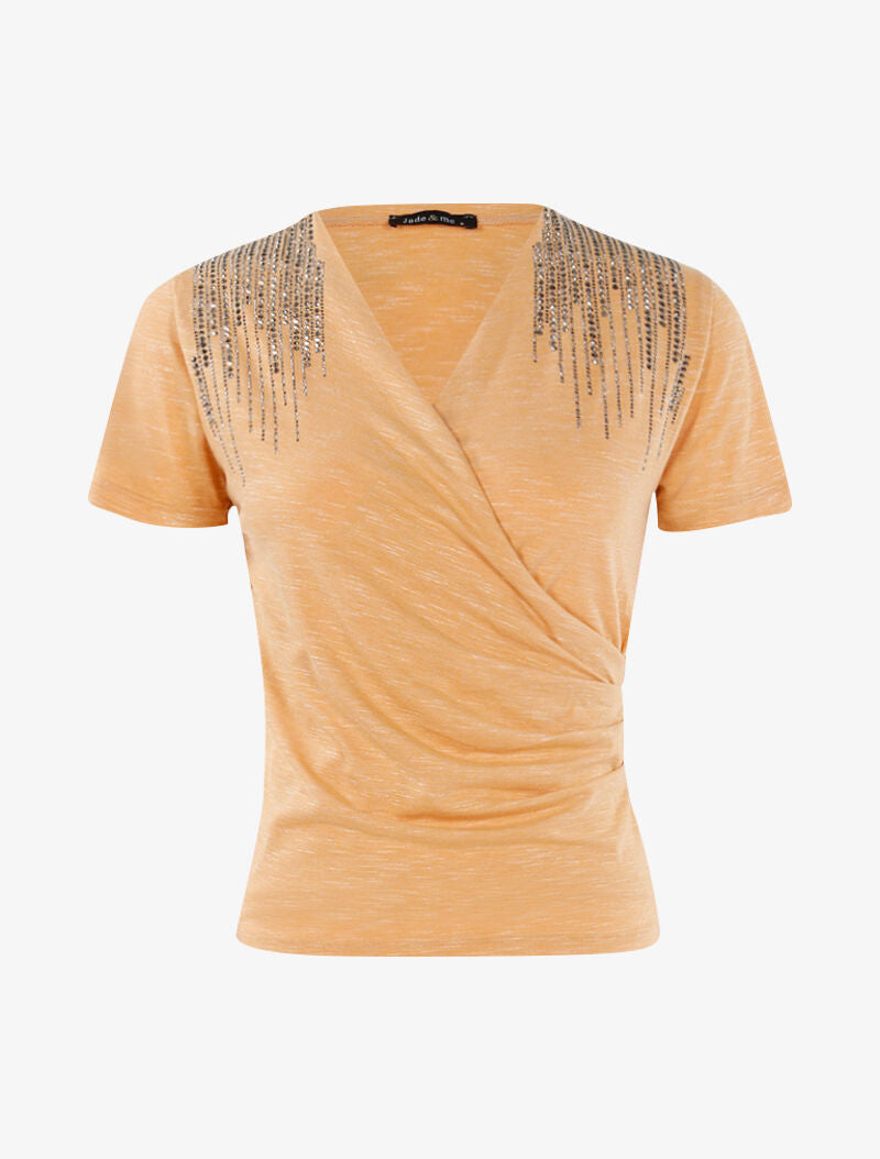 Top chiné à épaules strassées - orange - 3