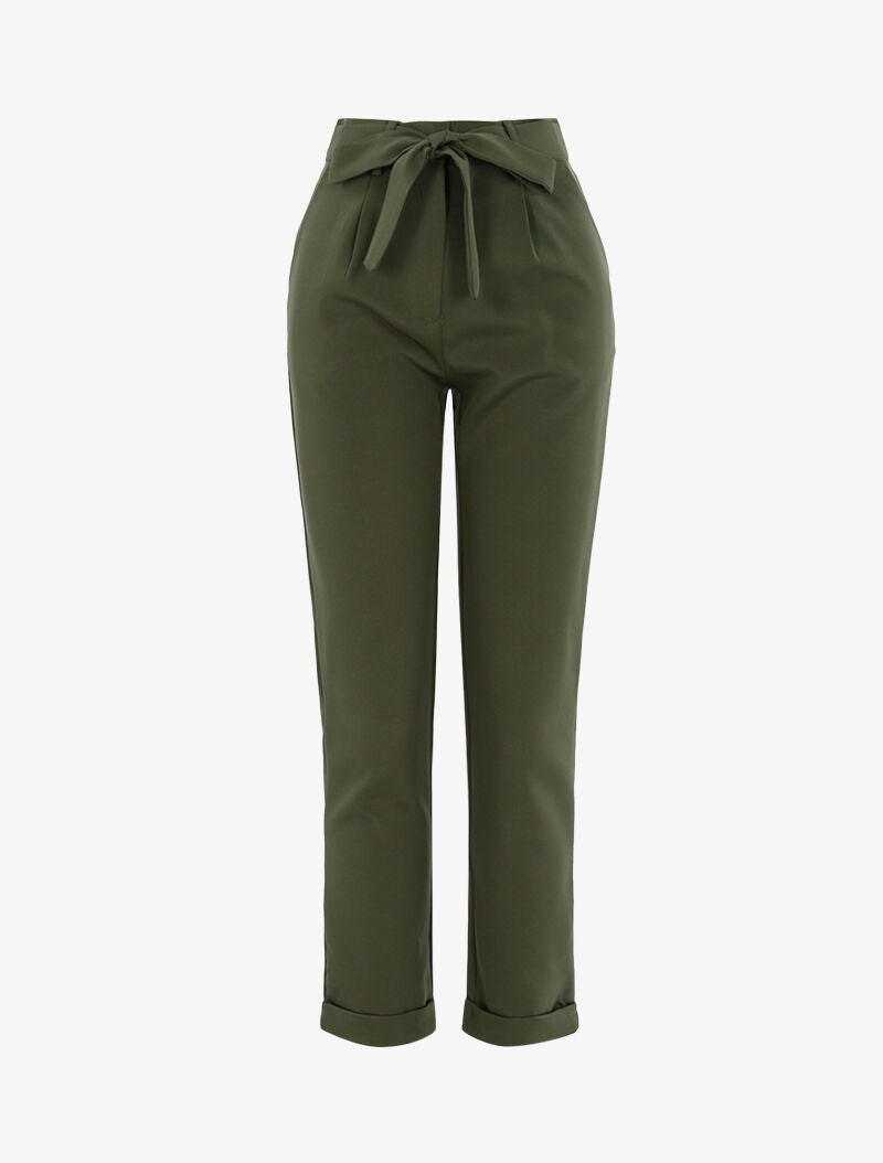 Pantalon 7/8 coupe droite effet satiné - kaki