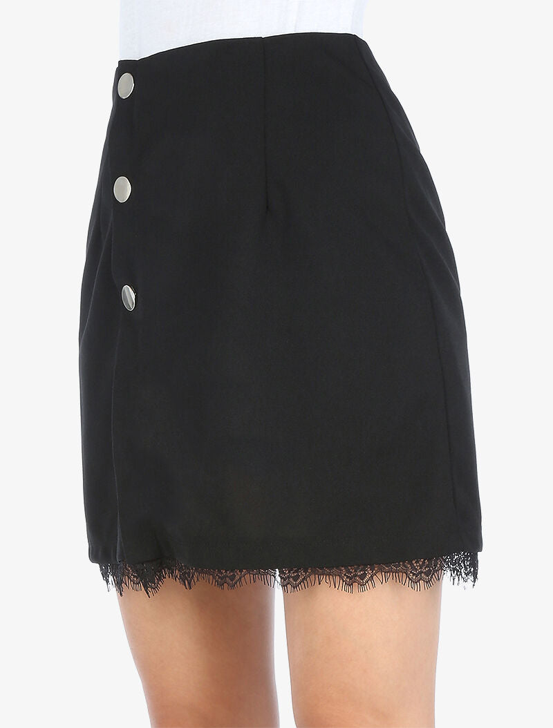 Mini jupe trapèze à boutons pression - noir - 5