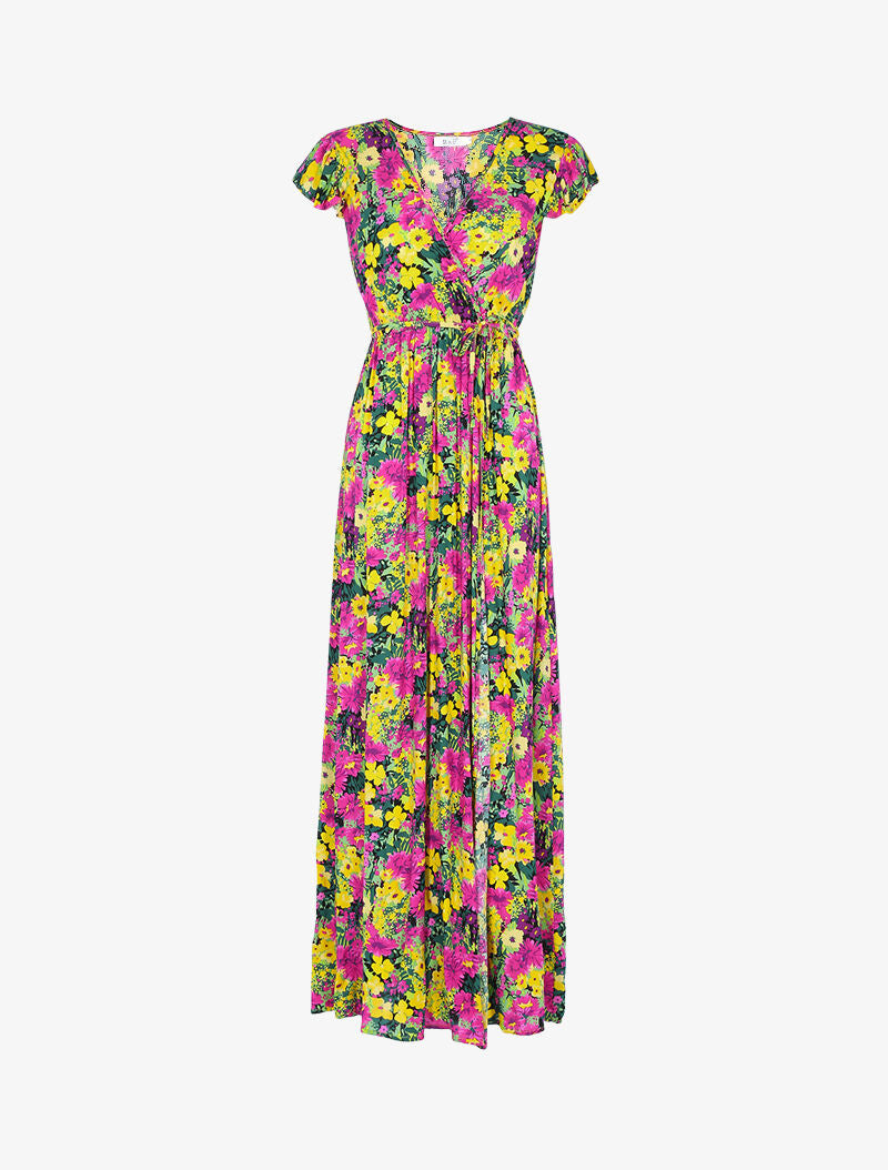 Robe fleurie à mancherons volantés - jaune - 1