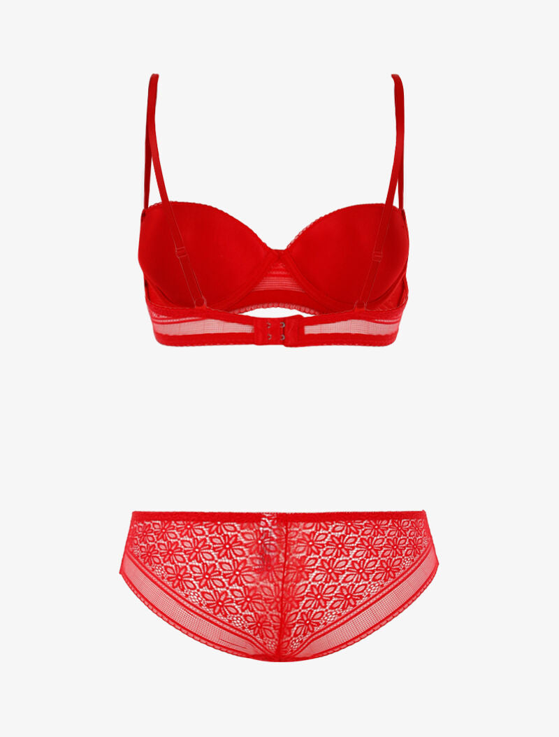 Ensemble dentelle à maille et culotte - rouge - 2