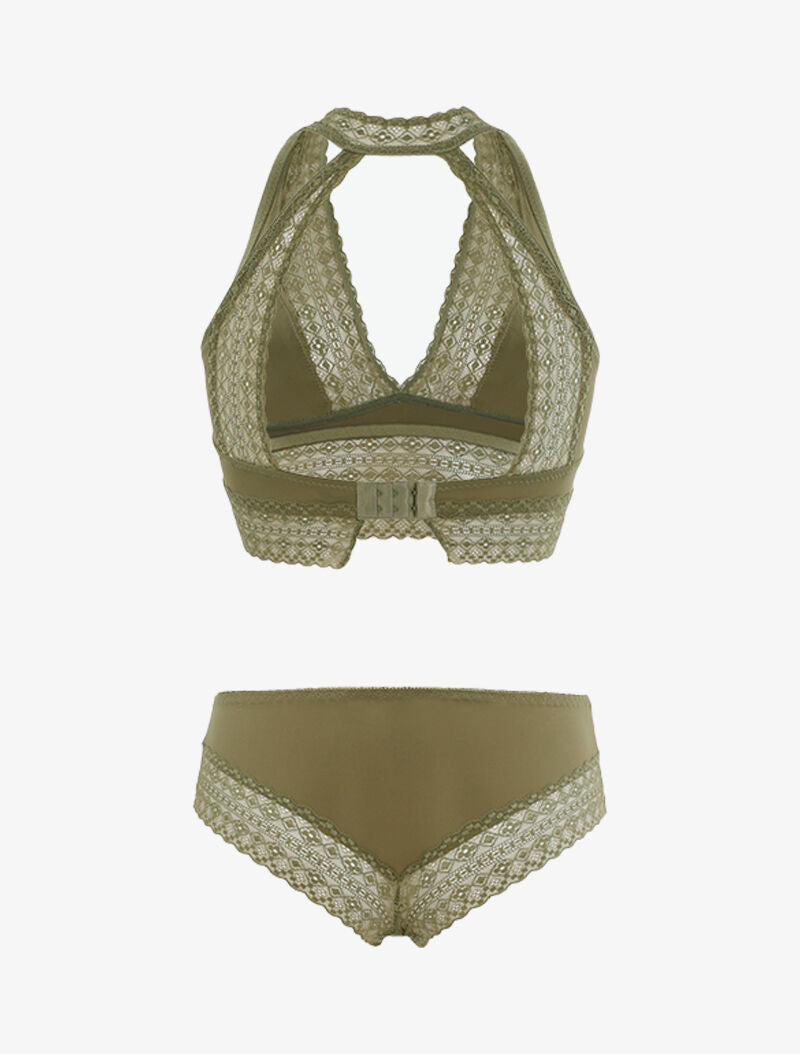 Ensemble fin à bande dentelle - kaki - 2