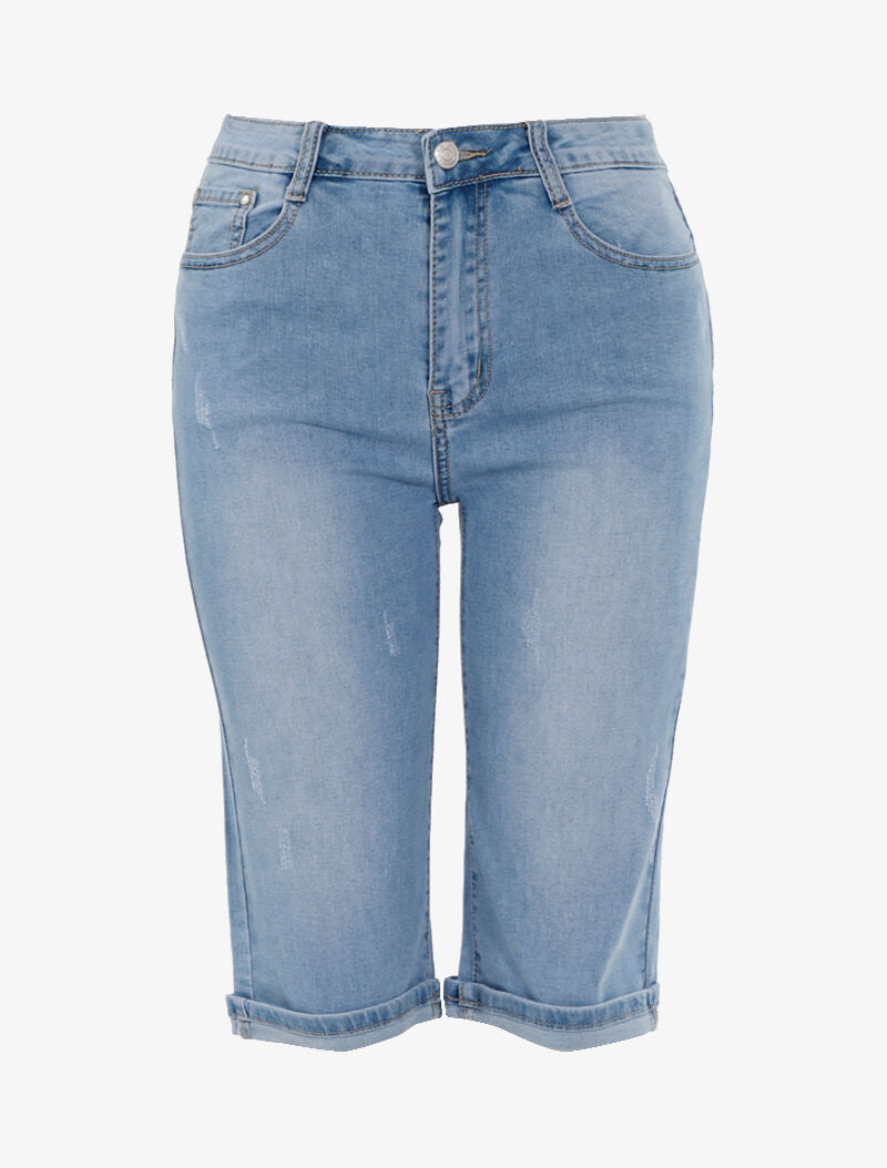 Bermuda éraflé coupe droite - bleu denim - 3
