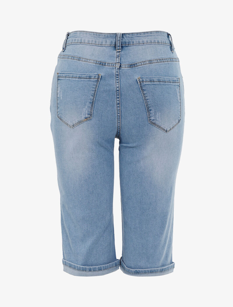 Bermuda éraflé coupe droite - bleu denim - 2