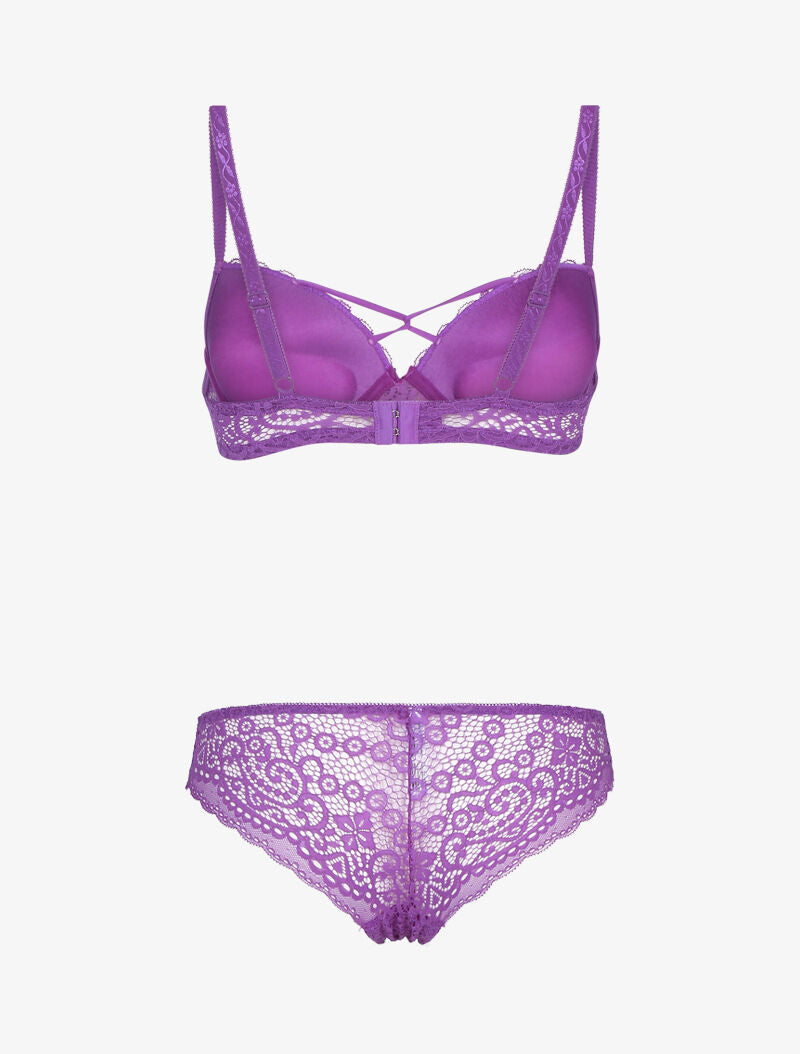 Ensemble en dentelle et détails entrelacés - violet - 2