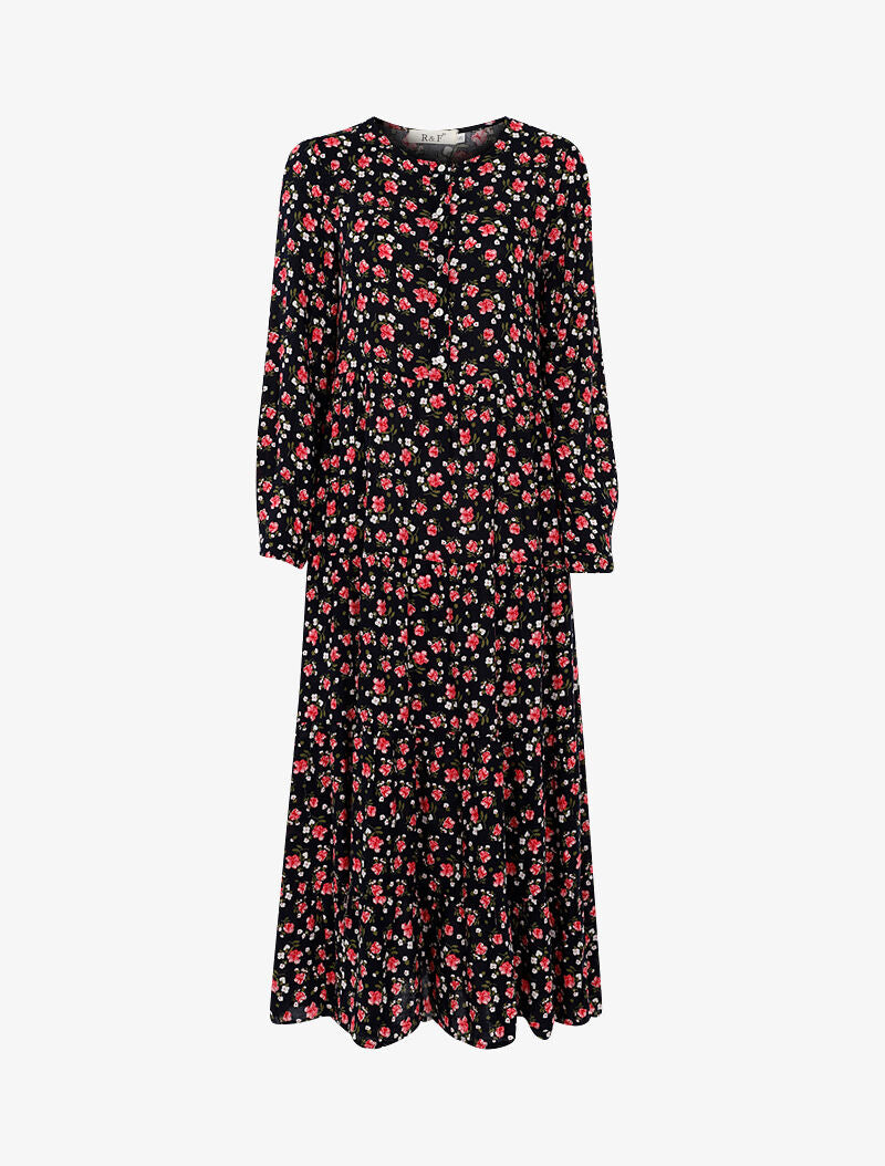 Robe fluide à imprimé floral - marine - 1