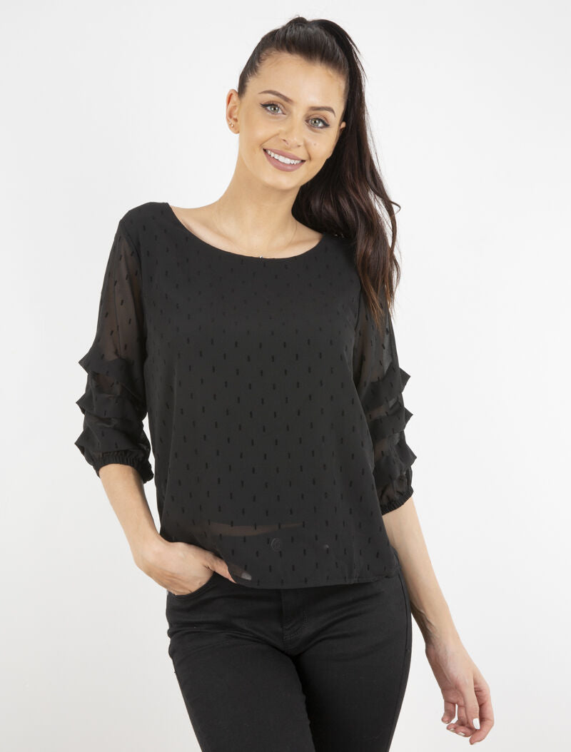 Blouse en voile fin à points graphiques - noir - 1