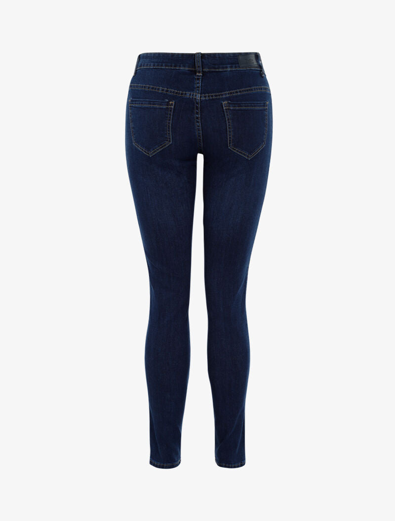 Jean mom taille haute à bande velours - bleu denim - 3